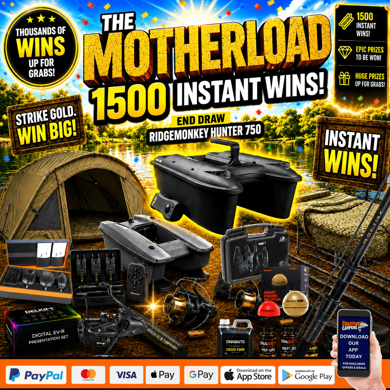 THE MOTHERLOAD 1500 INSTANT WINS – END DRAW RIDGEMONKEY HUNTER 750 BAIT BOAT