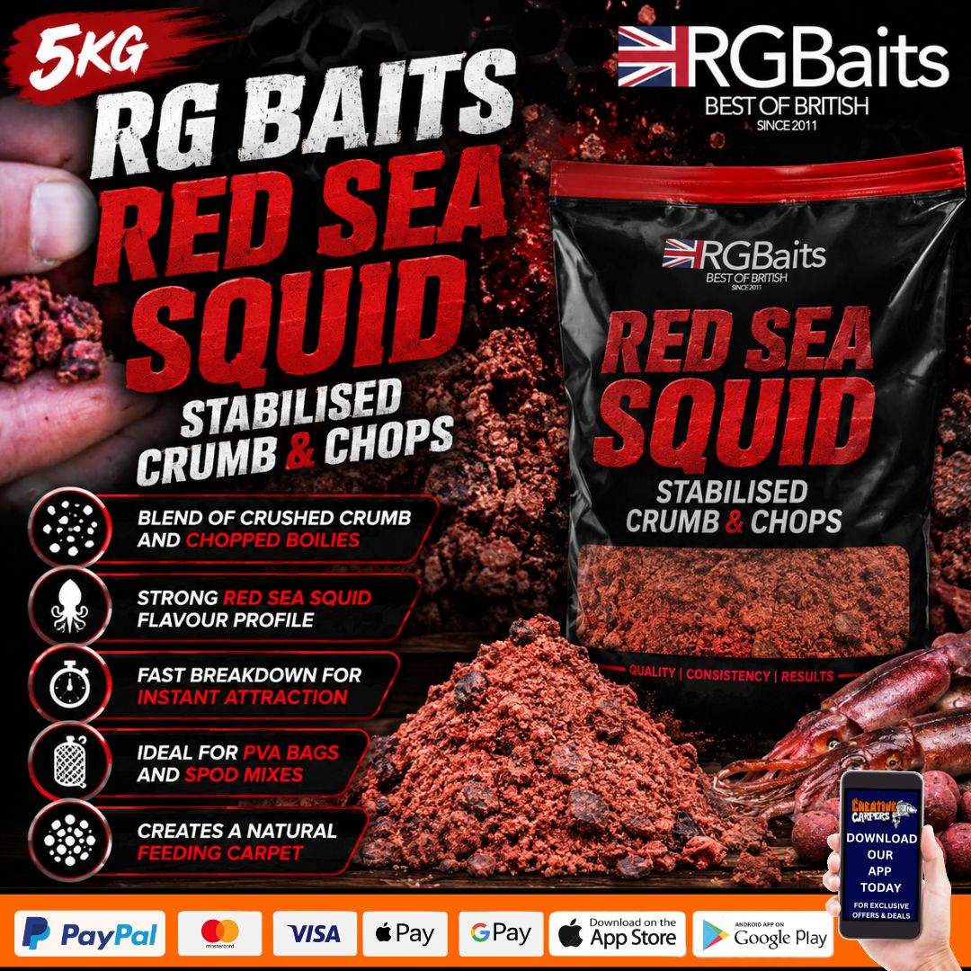 NEW RELEASE – 5KG RG BAITS RED SEA SQUID STABILISED CRUMB & CHOPS – ONLY 200 TICKETS