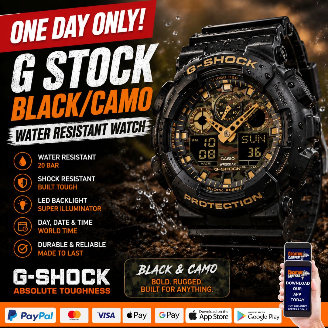 THE MORNING GLORY G STOCK BLACK/CAMO WATER RESISTANT WATCH ENDING TODAY