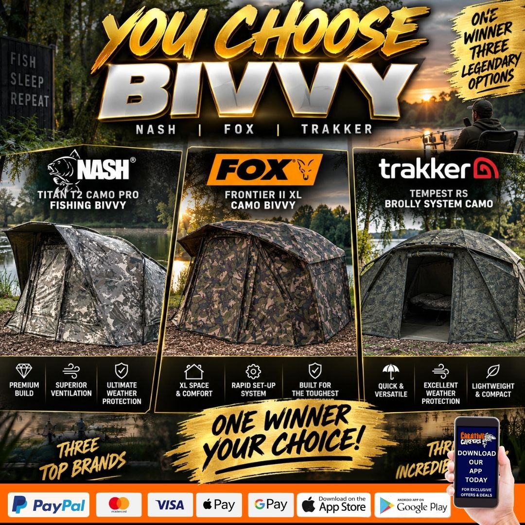 THE BIG ONES YOU CHOOSE BIVVY NASH, FOX OR TRAKKER