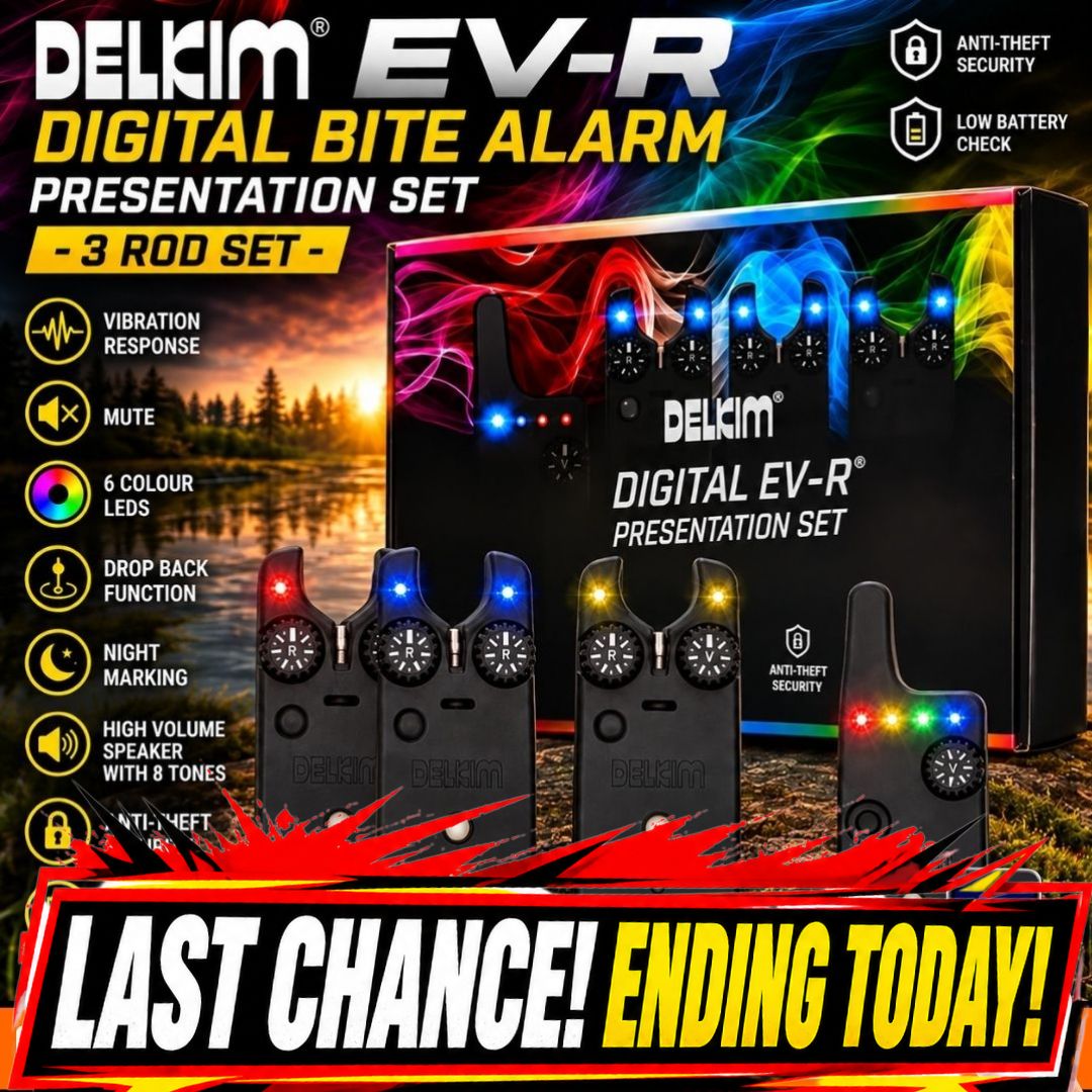 THE BIG ONES DELKIM EV-R DIGITAL BITE ALARM PRESENTATION SET – 3 ROD SET ENDING TODAY